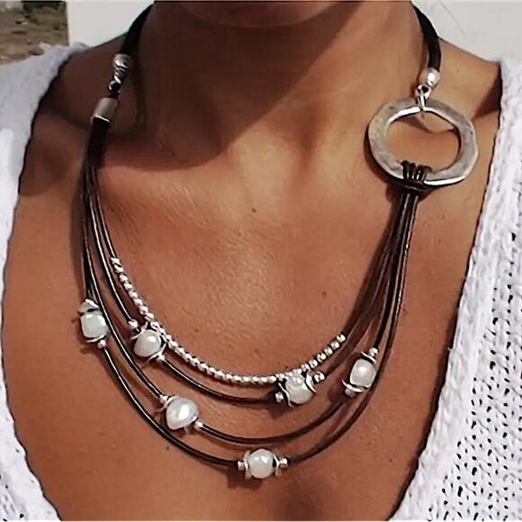 Bohemian Multilayer Geometric Beaded Necklace Tribal Boho - Picture 1 of 4